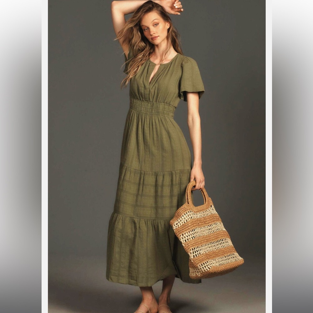 Sz S P Anthropologie Somerset maxi dress olive green